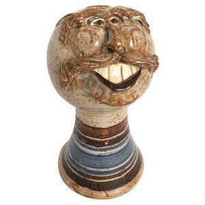 Vintage 1980s John Coiner Ugly Face Pottery Toothbrush Paintbrush Brush Holder